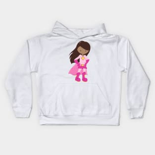 African American Girl, Pink Cape, Superhero Girl Kids Hoodie